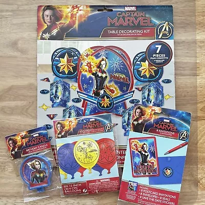 Buy Captain Marvel Birthday Party Tableware Balloon Decoration Carol Danvers Invites • 18.54£