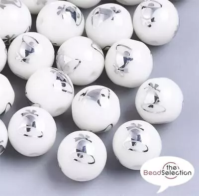 Buy 20 SILVER XMAS BELL GLASS ROUND BEADS 10mm TOP QUALITY GLS31 • 3.05£