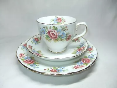 Buy Tuscan Tea Trio Cup Saucer Side Plate Floral Blue Pink Bone China • 14.99£