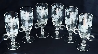 Buy 6 VTG Crystal Clover SHAMROCK Etched Irish Coffee Glasses 6 1/8” Ring Handles • 29.82£