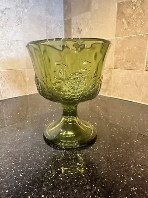 Buy Vintage Indiana Glass Harvest Green Grape Pressed Glass Design Compote • 9.32£