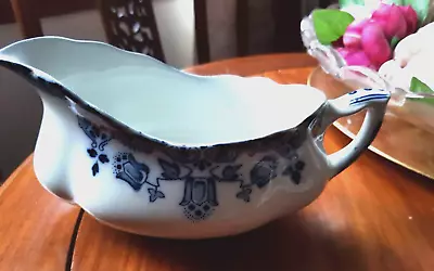 Buy Antique Alfred Meakin Gravy Boat  : Flow Blue Bell Pattern 1900's • 60£