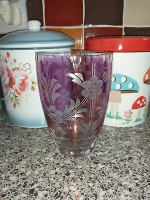 Buy Vtg CRANBERRY GLASS Vase , Beautiful ETCHED FLORAL Design ** Read Description ** • 2.99£