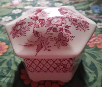 Buy Mason's Ironstone Vintage Hexagonal Trinket Box  Red Pink Cream VCG • 9.95£