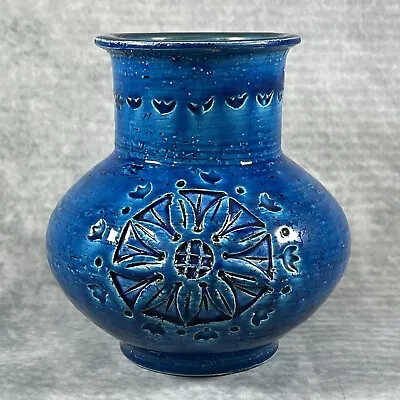 Buy Aldo Londi For Bitossi 'Blue Rimini' Round 16.5cm Vase - Italian Mid-Century • 125£