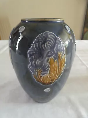 Buy Royal Doulton Vase C 1920 Blue/brown High Glaze Flower Motifs 8268/ Signed 'EW' • 99.50£