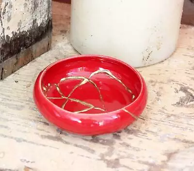 Buy Kintsugi Bowl Wabi Sabi Pottery Anniversary Gift Wedding Gift - Red • 59.27£