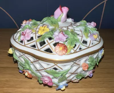 Buy Vintage Dresden Porcelain Basket Weave  Bowl/Dish With Raised Flower Heads • 19.99£