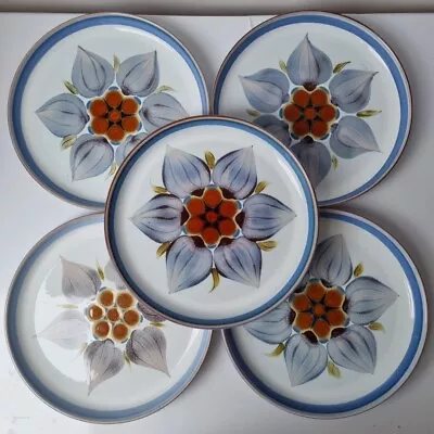 Buy Vintage Denby Chatsworth Blue 5x  Dinner Plates 10” Hand Painted • 44.50£