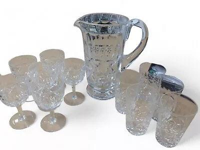 Buy Heavy Cut Glass Jug 5 X Small High Glasses 6 X Small Wine/ Sherry Glasses Party  • 9.59£