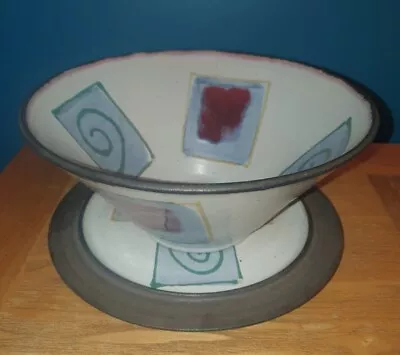 Buy Studio Pottery Fruit Bowl ? With Plate Base  4.75 Inches Tall By 10.5 Inches... • 22£
