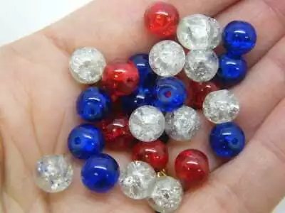 Buy 100 Red White And Blue Glass 8mm Crackle Beads AB723 • 2.90£