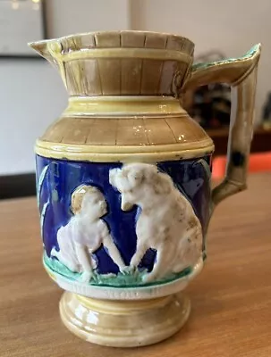 Buy Antique Thomas Forester? Majolica Pottery Jug Child & Dog 16cm High VGC • 29.99£