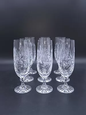 Buy Hand Cut Crystal Pinwheel Champagne Flutes By American Cut-Set Of 9 • 99.90£
