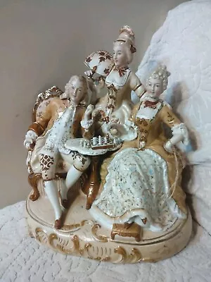 Buy RARE Antique Dresden Porcelain Figurine Scene Chess Game 3 Nodding Head Figures  • 189.18£