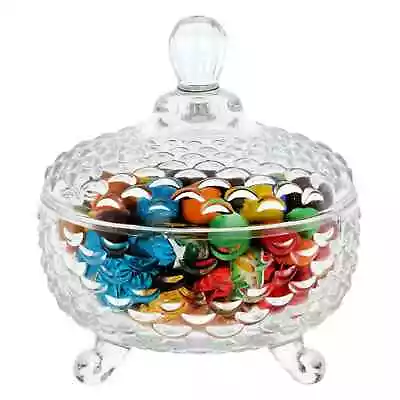 Buy Decorative Clear Glass Candy Jar With Lid & Feet Dish Sweets Dry Fruit Container • 10.95£