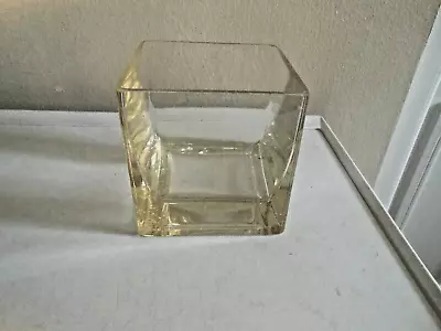 Buy VINTAGE OLD THICK HEAVY SQUARE GLASS VASE-CLEAR WITH YELLOWISH TINT 10cm CUBE • 4.99£