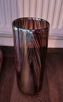 Buy Vintage 30cm Hand Blown Murano Art Glass Vase Stripe Brown Beige Stripe Heavy • 23.99£