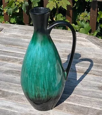 Buy Vintage 14  Blue Mountain Pottery Flat Top Green Drip Glaze Jug 3 Trees Logo • 35£