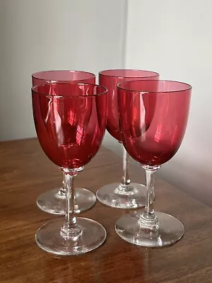 Buy 4 X ANTIQUE Victorian C19th Cranberry Glass Wine Sherry Glasses 12.5cm • 40£