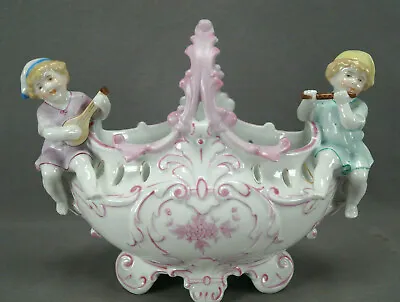 Buy Late 19th Century German Figural Cherub Musicians Pink Rococo Basket Jardiniere • 93.19£