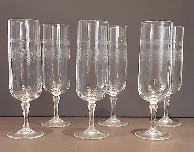 Buy Gorgeous Set Of 6 Floral Engraved Crystal Champagne Flutes 17.5cm Tall X 6 • 21.95£