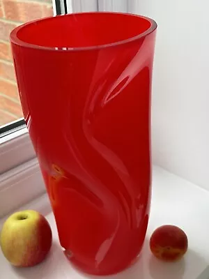 Buy Orrefors Sweden Art Glass Red Squeeze Vase By Lena Bergstrom Signed Label On • 240£