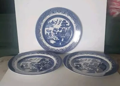 Buy Churchill Blue Willow Pattern Set Of 3 Large Dinner Plates 26cm Diameter  • 15£