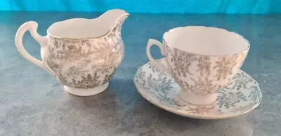 Buy Vintage Royal Vale Bone China Gold&White Milk Jug&Tea Cup&Saucer By Ridgwood • 20£