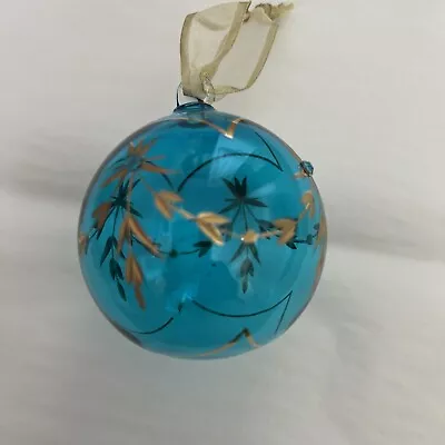 Buy Beautiful Hand Made Blown Glass/crystal Etched Ornament Teal Gold Egyptian? • 20.50£