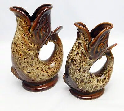 Buy Pair Of Fosters Studio Cornwall Gurgle Fish Jugs - Brown Treacle Glaze. • 39.99£
