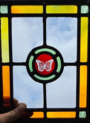 Buy Modern Stained Glass Panel / Suncatcher With Butterfly Centre 8  X 10.5    • 12.50£