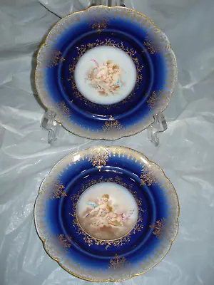 Buy 2 X Antique Collector Plates WM Guerin & Co 6” Cherub Putti In Clouds Cobalt Blu • 121.36£