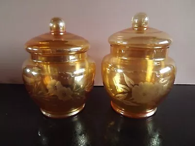 Buy Pair Of Vintage Iridescent Orange Glass Storage Jars • 6£