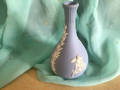 Buy Wedgwood Bud Vase Blue Jasper Ware With Raised White Cherub Design • 5£
