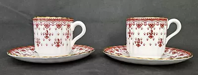 Buy Spode Espresso Cups & Saucers X 2 Fleur De Lys White With Red Pattern & Gold Rim • 24.95£