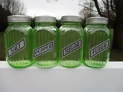 Buy Anchor Hocking Vintage Green Paneled Shakers 4 Piece They Glow • 232.98£