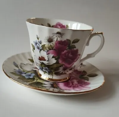 Buy DUTCHESS Teacup & Saucer Pink Clematis Flowers England Fine Bone China Gold Edge • 16.77£