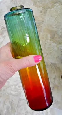 Buy Art Glass Ribbed Cylinder Vase Ammolite Ombre Rainbow Watercolors • 51.26£