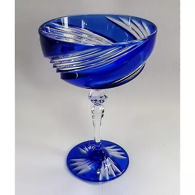 Buy Vintage Cristal D'arques / Durand Cobalt Blue Swirl Design Crystal Glass Goblet • 19.99£