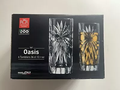 Buy Set Of 6 Glasses Oasis Tumblers 12oz Starburst Crystal Eco Glass RCR Italy Boxed • 14.99£
