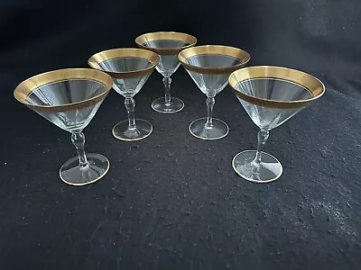 Buy Tiffin Crystal Rambler Rose 5 Champagnes 5.25in Sherbet Stems 6oz Gold Rim 1930s • 37.28£