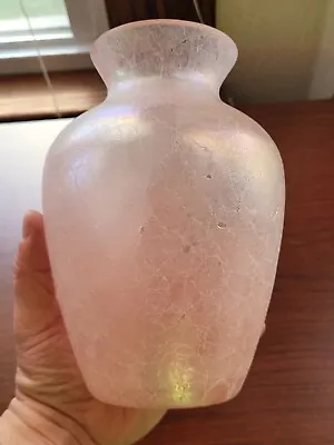 Buy Unsigned Pink Crackle Stretch Art Glass Vase Awesome Color & Condition!! • 69.89£
