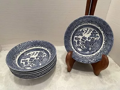 Buy 7 Crown Clarence Blue Willow 6 1/4  Cereal Bowls Made In England Swirled • 13.98£