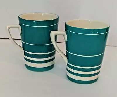 Buy Grays Pottery Stoke On Trent England Coffee Mugs Teal White Set Of Two. Vintage  • 11.92£