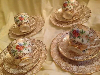 Buy 4 X Vintage Floral And Gold China Trios Cups Saucers Plates Afternoon Tea Chintz • 20£