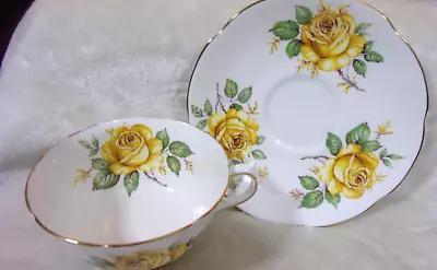 Buy Adderley Fine Bone China -England -Yellow Rose Gold Trim Tea Cup & Saucer Set • 18.64£