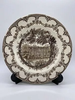 Buy Retro Staffordshire Brown & White Ironstone Plate With Chatsworth House Design • 14.99£