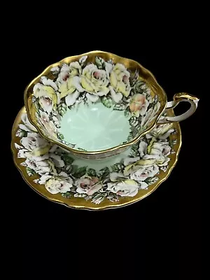 Buy Paragon Porcelain Cup & Saucer Rose Garland  Pastel Mint Green • 350£