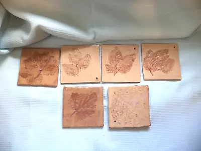 Buy Six  Unique Studio Pottery Hand Thrown Tiles  With Leafs  One Of A Kind Pieces • 20£